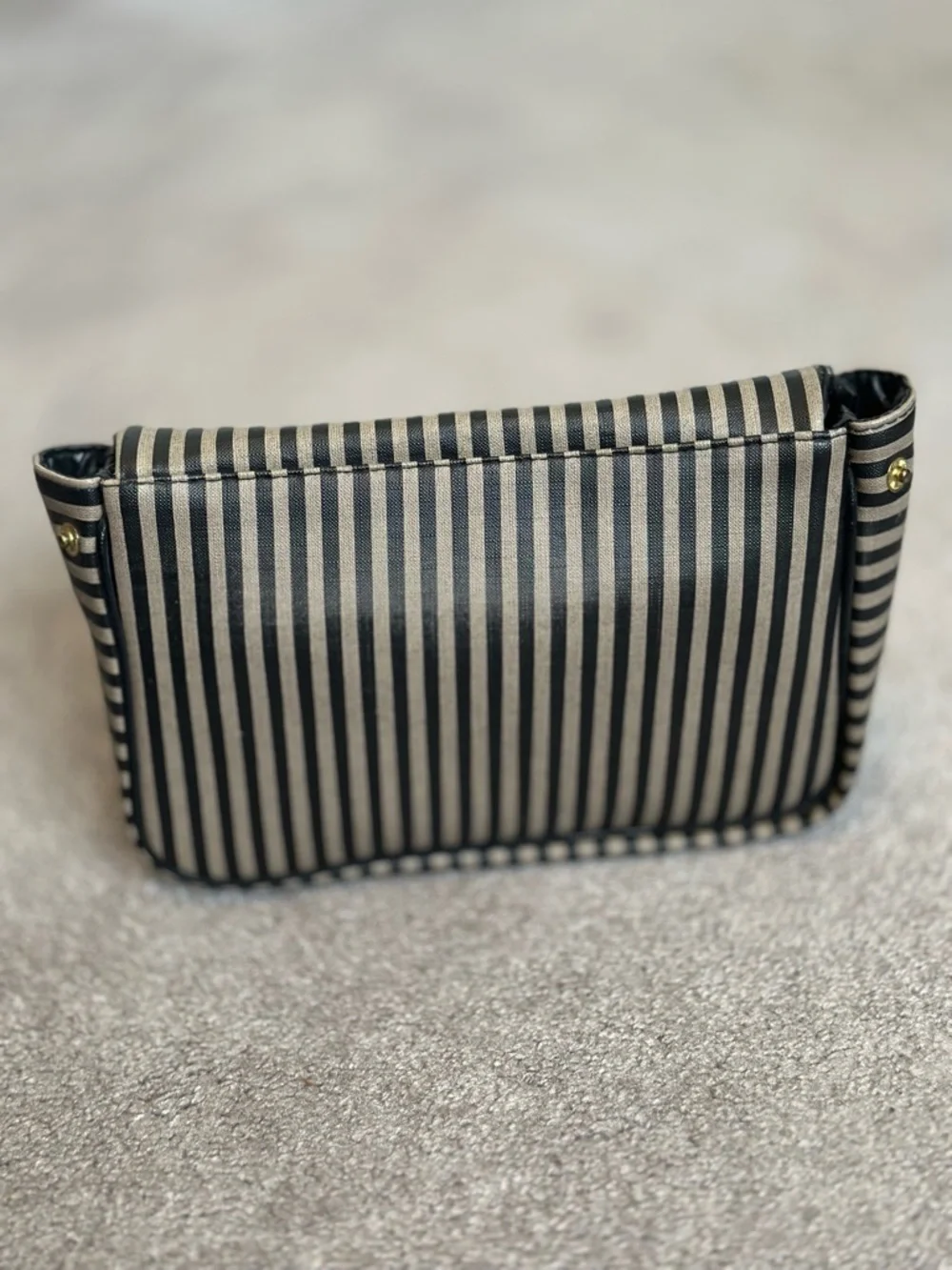 Oscar de la Renta Black and Cream Striped Clutch Makeup Bag